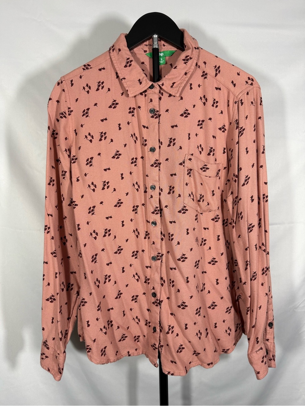DIP L Pink Abstract Floral Print Button Front Long Sleeve Blouse